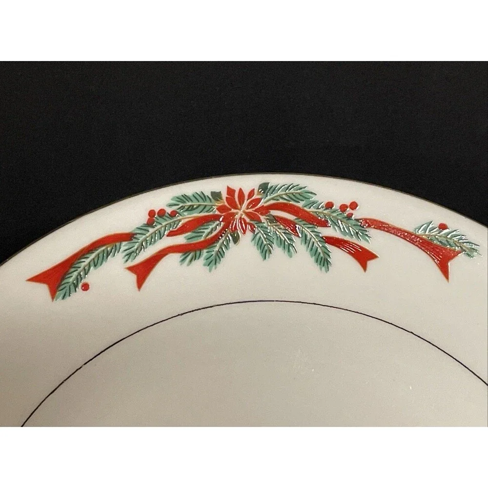 Tienshan - Poinsettia & Ribbons Christmas 10” Dinner Plate